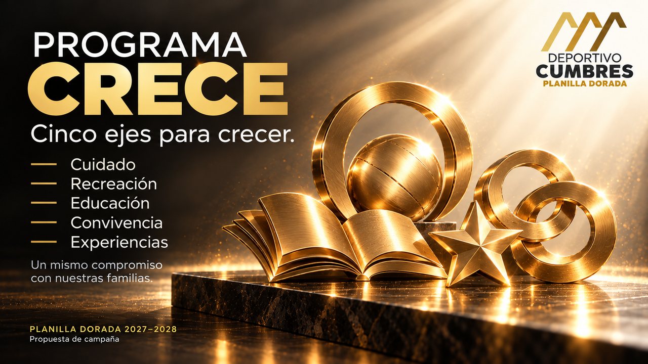 Objetos dorados junto a los cinco ejes de CRECE.