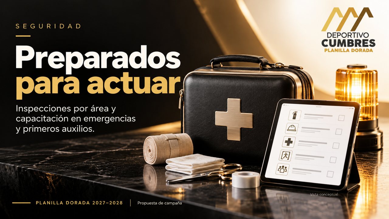 Botiquín, tableta de inspección y luz de seguridad en una composición conceptual de estudio.