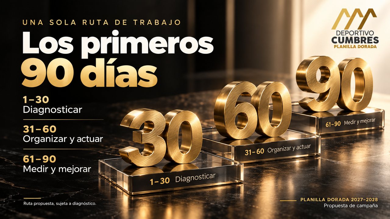 Composición conceptual con los números 30, 60 y 90 y los tres periodos de la ruta propuesta.