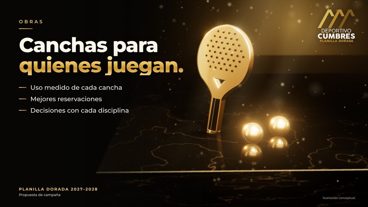 Una raqueta de pádel y dos pelotas de oro que representan el mejor aprovechamiento de las canchas.